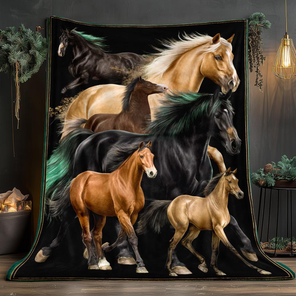 Pattern of galloping horses Flannel printed blanket suitable for all seasons suitable for living room office sofa and travel