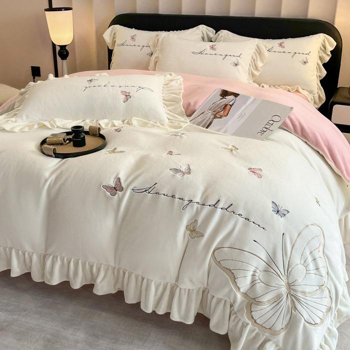 Комплект из четырех предметов из молочного флиса, утепленные простыни, пододеяльник, комплект из четырех предметов в стиле принцессы, постельное белье.