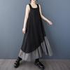Без рукавов Плюс размер Черный винтажный пэчворк новые платья для женщин повседневное свободное длинное летнее платье