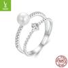 Natural Freshwater Pearl Moissanite Ring, Light Luxury And Elegant Temperament 925 Sterling Silver Double-Layer Ring