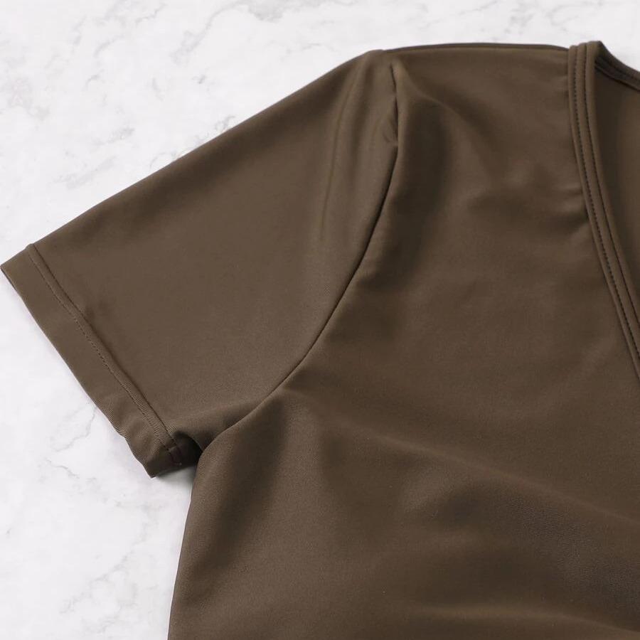 Женский однотонный купальный костюм-бикини с V-образным вырезом, двухсекционный купальник-шорты на завязках, спортивный пляжный купальник-танкини