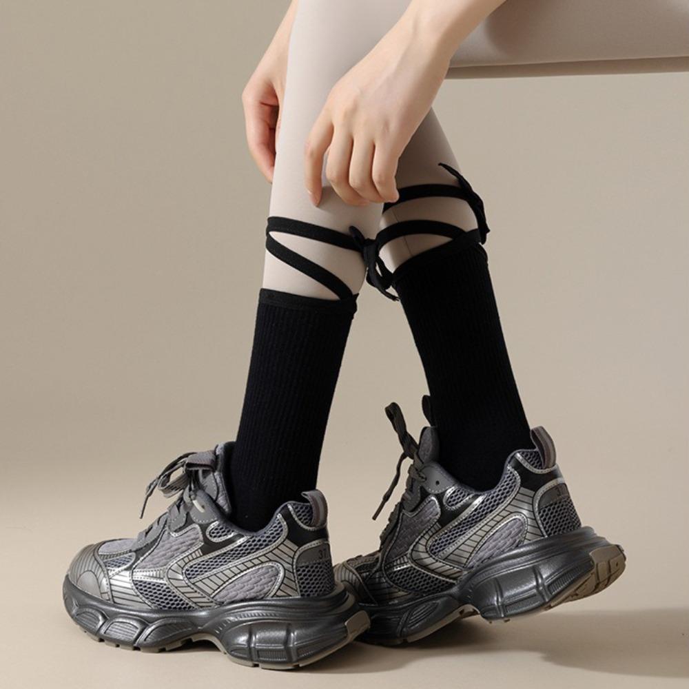 Lace-up Yoga Socks Candy Color Mid-calf Socks New Dance Socks Women