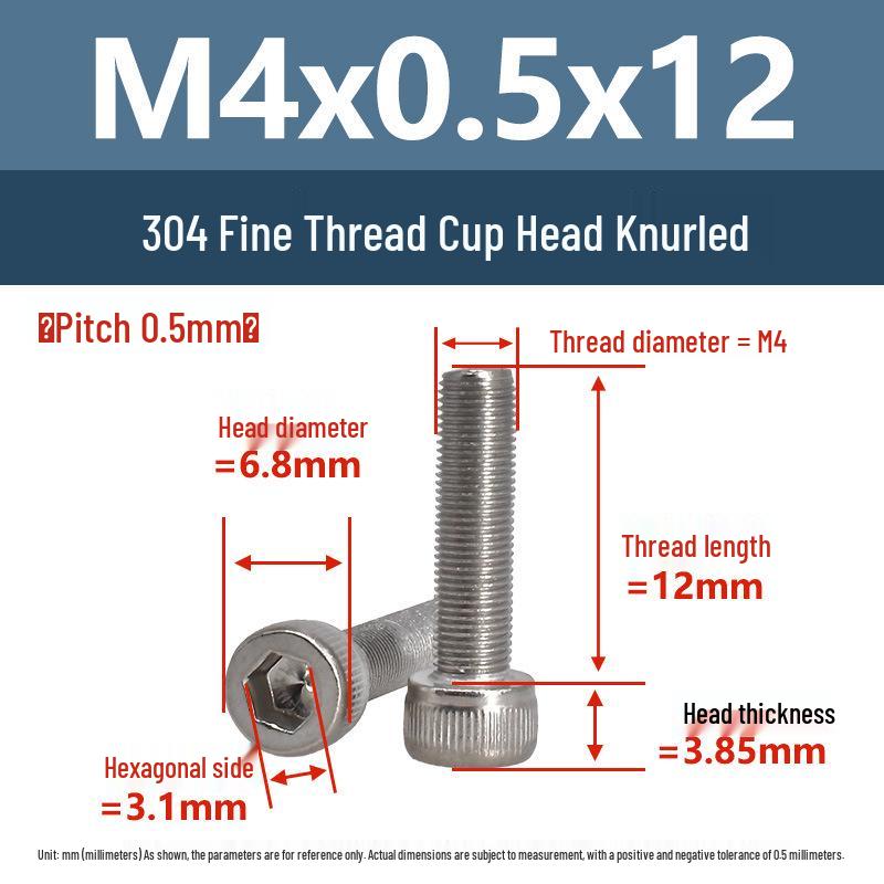 Yigu Fine Thread Knurled Socket Head Screws, 304 Stainless Steel, M3-M12