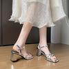 Fashion High-heeled Sandals Women's New Fairy Style Silver High-heeled Open-toed Sandals Professional Fashion Word with Sandals