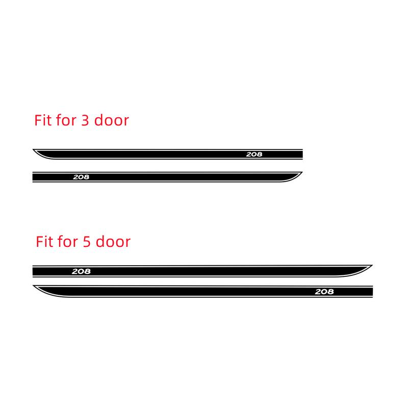 2pcs Car Door Side Skirt Sticker For Peugeot 208 GTI 3-5 Door Auto Body Decor Vinyl Decal Racing Style Accessories Sport Stripes