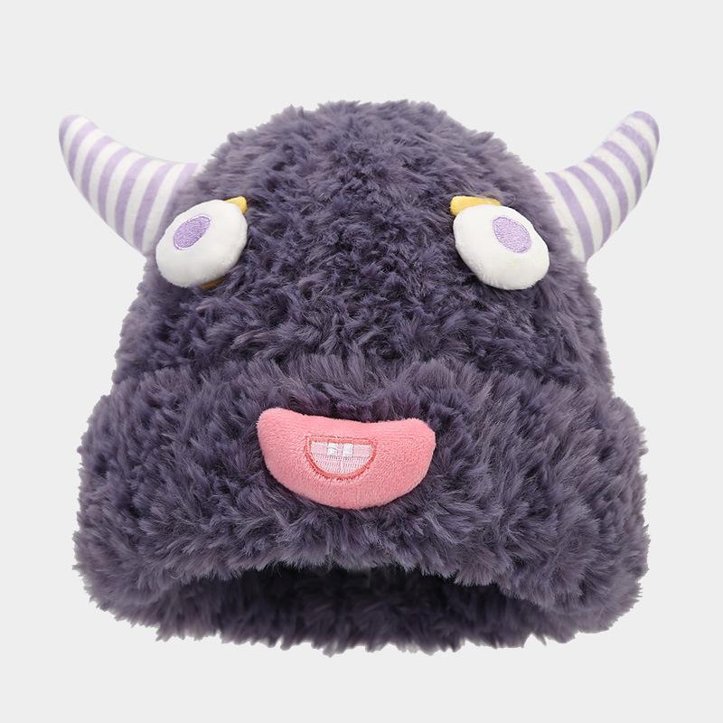 Autumn and winter creative funny horn cartoon knitted hat new big head circumference thermal hat festive atmosphere decorative hat
