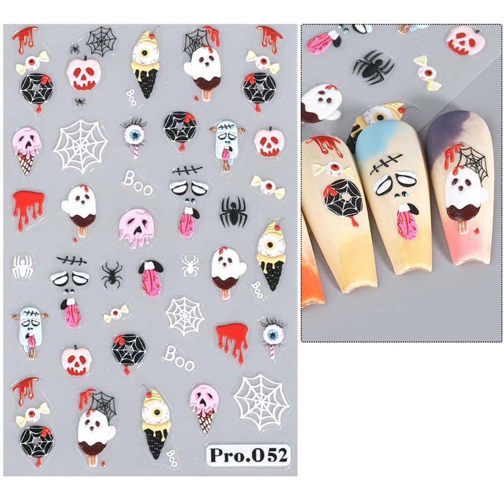 Наклейки на ногти в виде тыквы на Хэллоуин, узор в виде черепа-призрака, наклейки на ногти на Хэллоуин, красочный маникюрный салон
