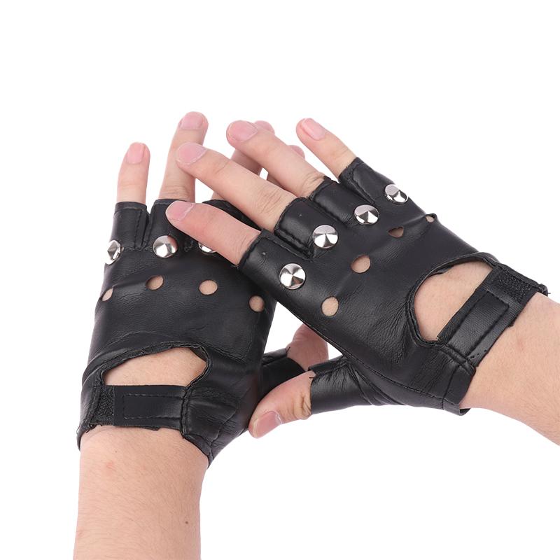 1 Pair Unisex Black Pu Leather Fingerless Gloves Female Half Finger Driving Women Men Sports Guantes Motor Punk Gloves