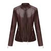 Fashion Women's Leather Jacket PU Leather Short Coat Stand Collar Jacket Women's Spring and Autumn Thin Leather Jacket