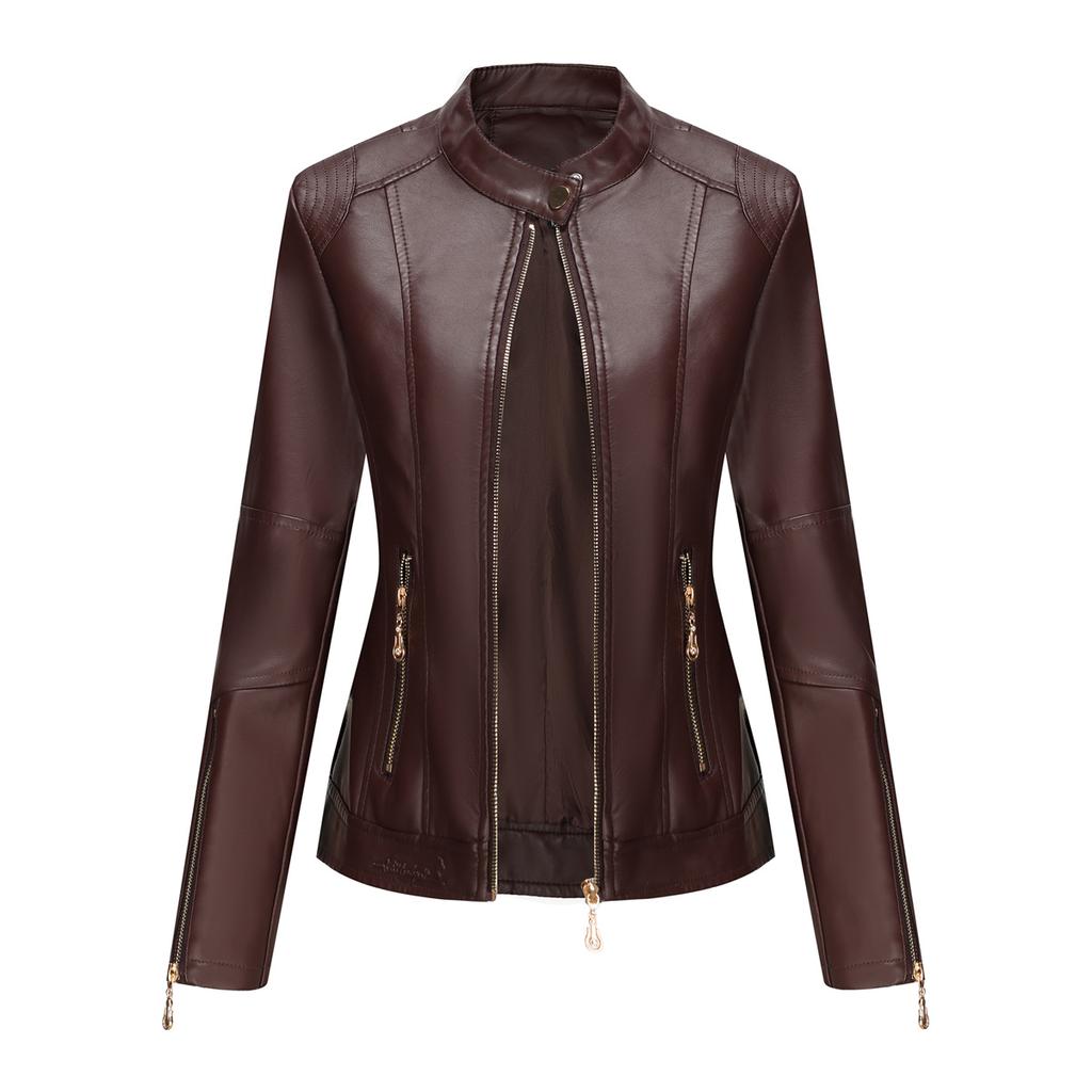 Fashion Women's Leather Jacket PU Leather Short Coat Stand Collar Jacket Women's Spring and Autumn Thin Leather Jacket