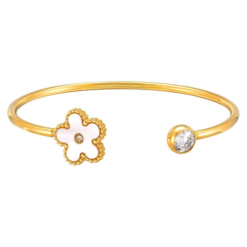 Practical Stainless Steel Shell Carved Bangle With Crystals And Ergonomic Closure for Daily Wear Dates Parties