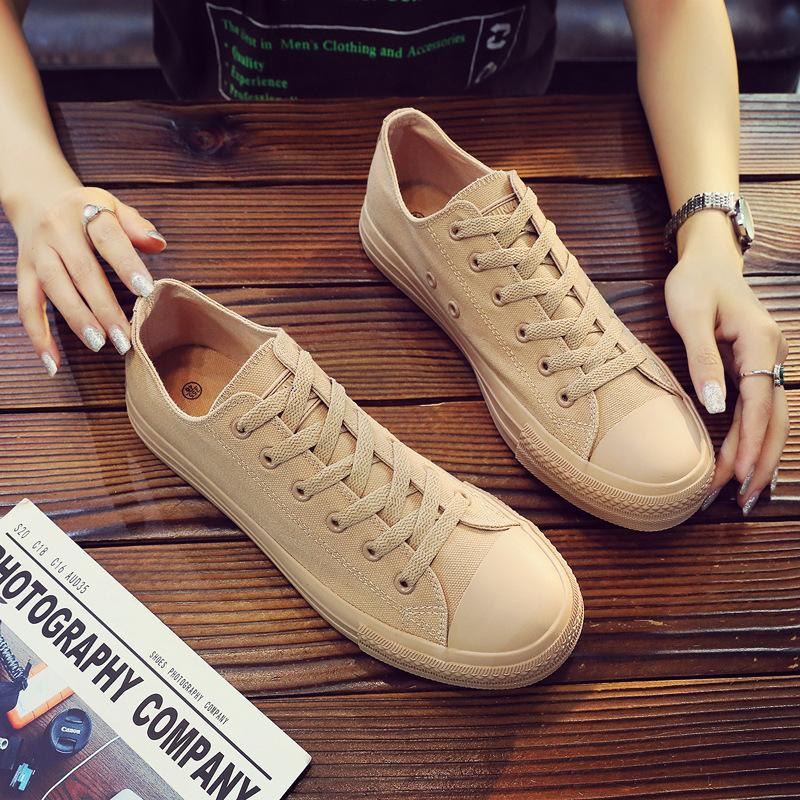 Новые туфли цвета молочного чая, повседневные корейские классические туфли на шнуровке из ткани для мужчин и женщин, кроссовки из вулканизированной резиновой подошвы