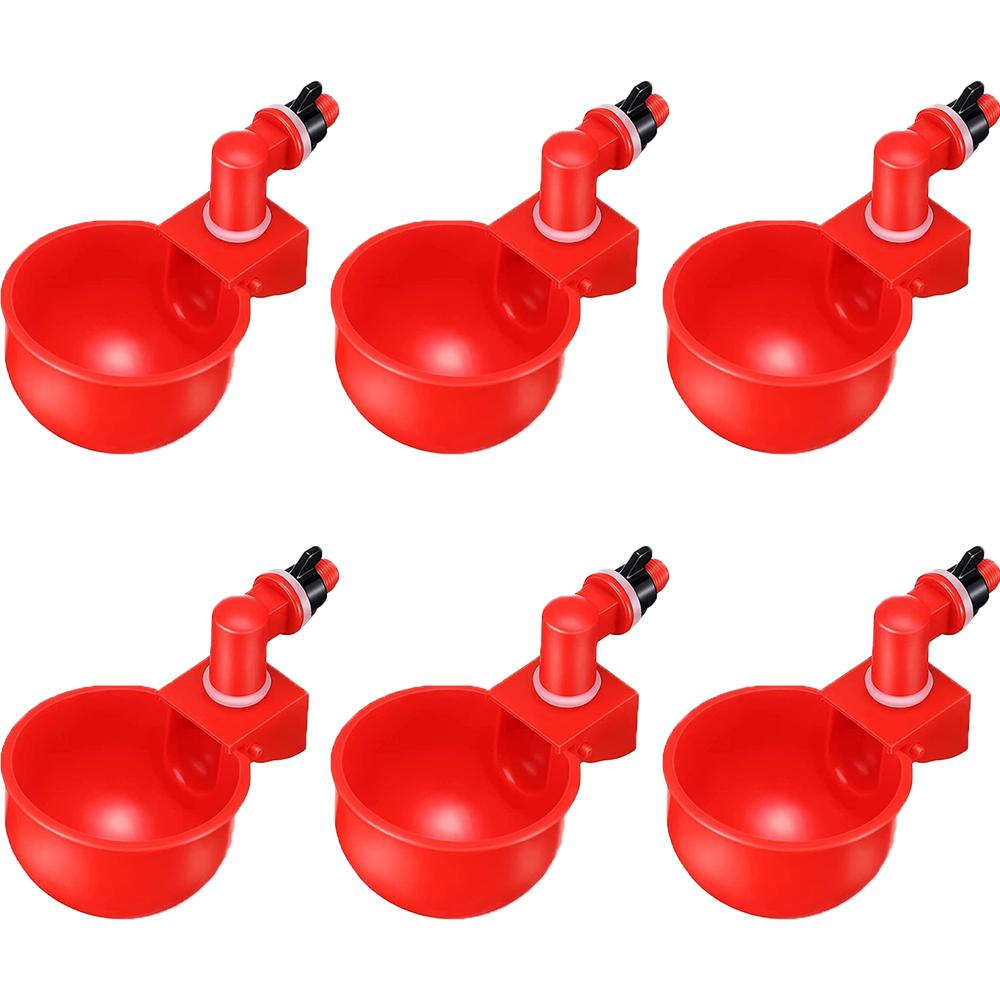 6 x Красные пластиковые автоматические поилки для птиц, кур, домашней птицы, курятника 10,5x4 см