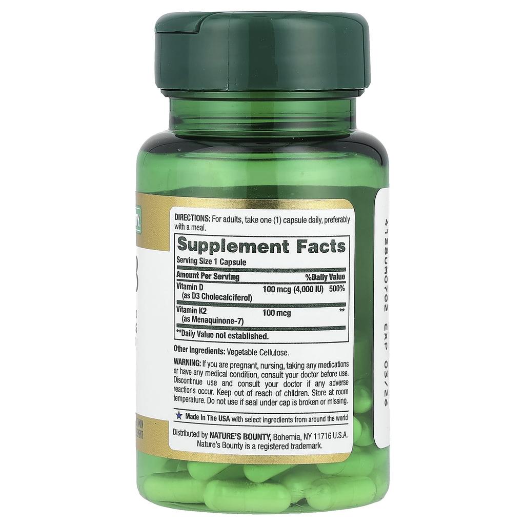 Nature's Bounty Витамин K2 + D3, Вегетарианские капсулы 30