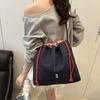 Retro Drawstring Bucket Bag Korean Style Tote Bag Vintage Denim Canvas Bag  Women