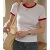 Women's Summer Simple Color Collision Casual T-shirt Short-sleeved Slim Daily Commuter Tops