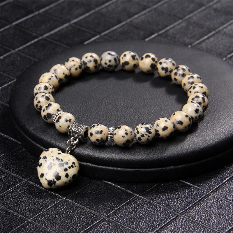 Браслет из натурального камня Unakite Jaspers с бусинами, браслет с кристаллами, в форме сердца, каменный кулон, браслет, подходящий для женщин и мужчин, ювелирные изделия