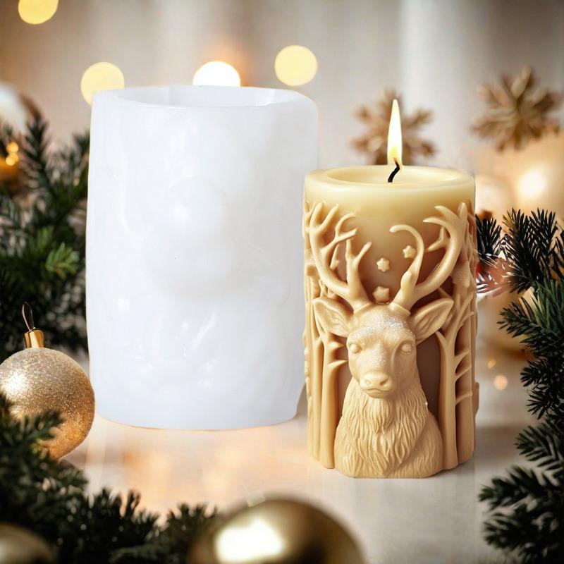 Christmas Tree Carving Cylindrical Candle Silicone Molds DIY Christmas Aromatherapy Handmade Candle Making Mould Holiday Decor