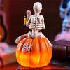 Halloween Pumpkin Skeleton Figurine, LED Light-Up Decorative Pumpkin Lantern, Spooky Holiday Decoration for Halloween Parties & Ghost Festivals