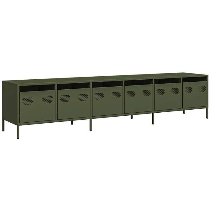 VidaXL Meuble TV vert olive 202x39x43,5 cm acier laminé à froid, banc TV, meuble métallique, meuble multimédia, buffet TV, 3307153