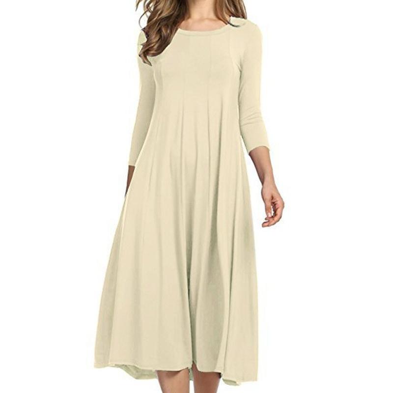 Fashion Casual Pleated Short Sleeve Dress Women Vintage Solid Office Lady Dress Elegant Loose Round Neck High Waist Simple Dresses 24223