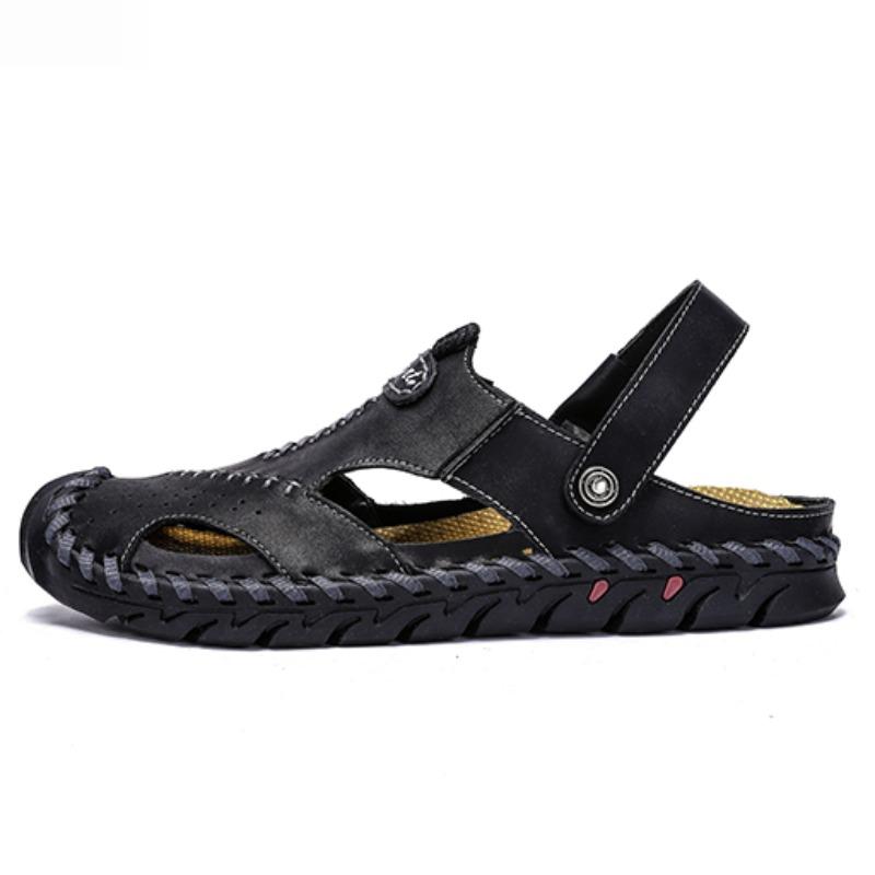 Летние мужские кожаные пляжные сандалии большого размера Мужские сандалии с закрытым носком