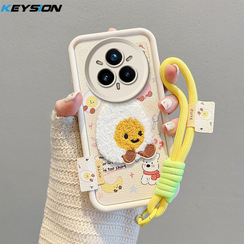 KEYSION Мультяшный Милый Плюшевый Вышитый Чехол для Realme 14 Pro+ 5G со Шнурком Ударопрочный Чехол для Телефона для OPPO Realme 14 Pro 5G