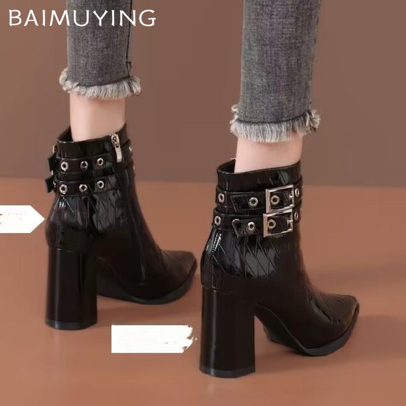 Острый носок женские зимние ботильоны на высоком каблуке сексуальные туфли кожаные массивные зимние модные ботинки 2024 года дизайнерские туфли-лодочки Botas Mujer