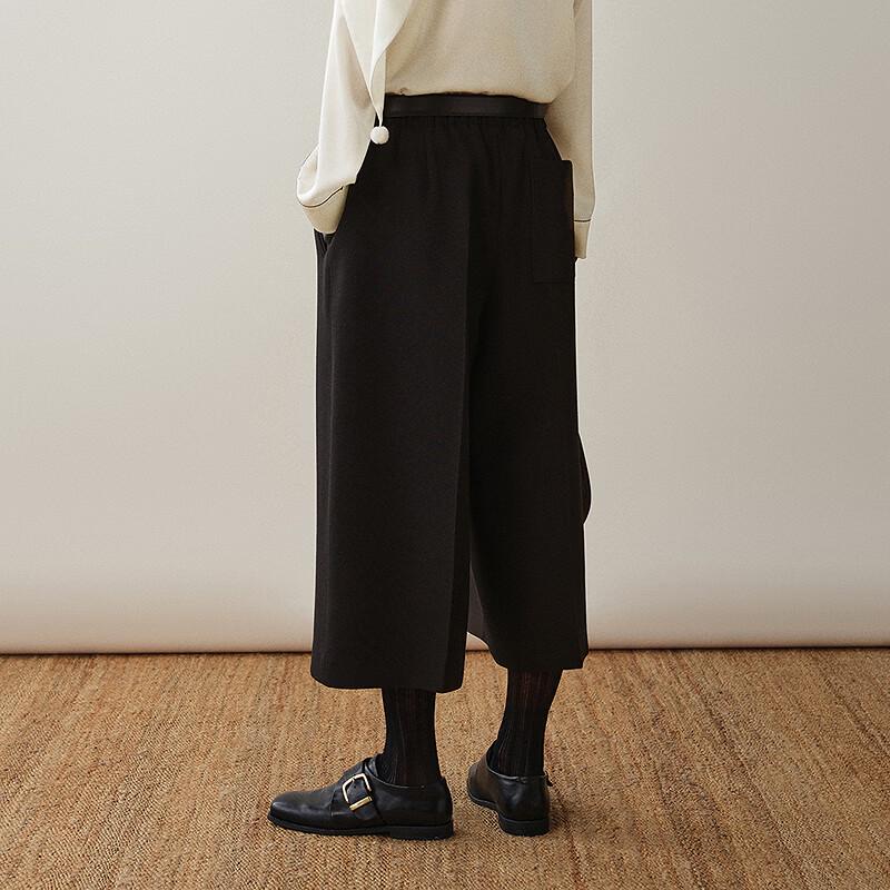 LESS Women's Wool-Blend Relaxed Fit Cropped Wide-Leg Trousers