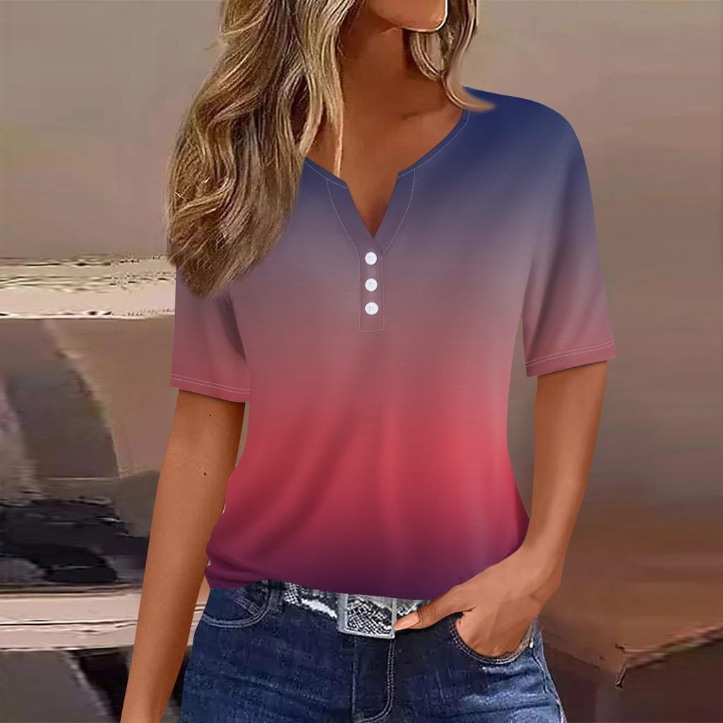 Women's T Shirt Tee Printed Button Short Sleeve Tunic Daily Weekend Fashion Basic V- Neck Regular Top