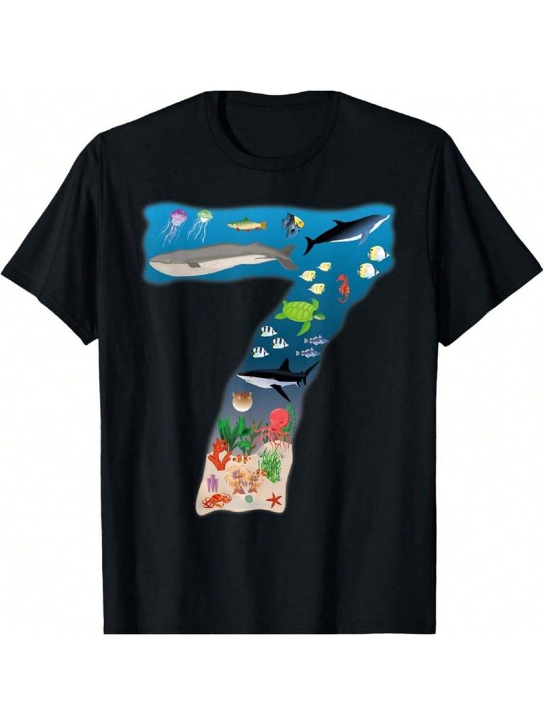Under Sea REALISTIC Fish Starfish Seventh Number 7 T-Shirt T-Shirt