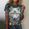 Модная женская футболка с короткими рукавами и романтическим принтом в виде головы волка с 3D-принтом для отдыха на природе и пешего туризма