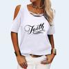 Women Fashion Round Neck Off Shoulder T-shirt Summer Casual Short Sleeve Tee Top Pullover Ladies Letter Print T-shirt