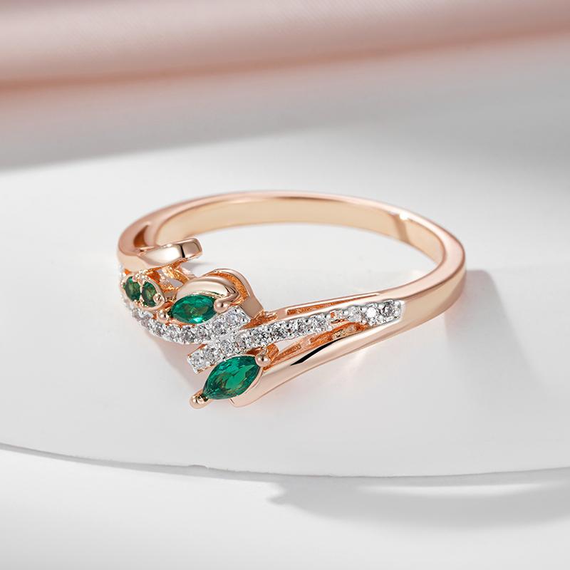 Kinel Green Zircon Silver Color Elemental Ring For Women Luxury Fine Jewelry Rose Gold Color Ring Gift