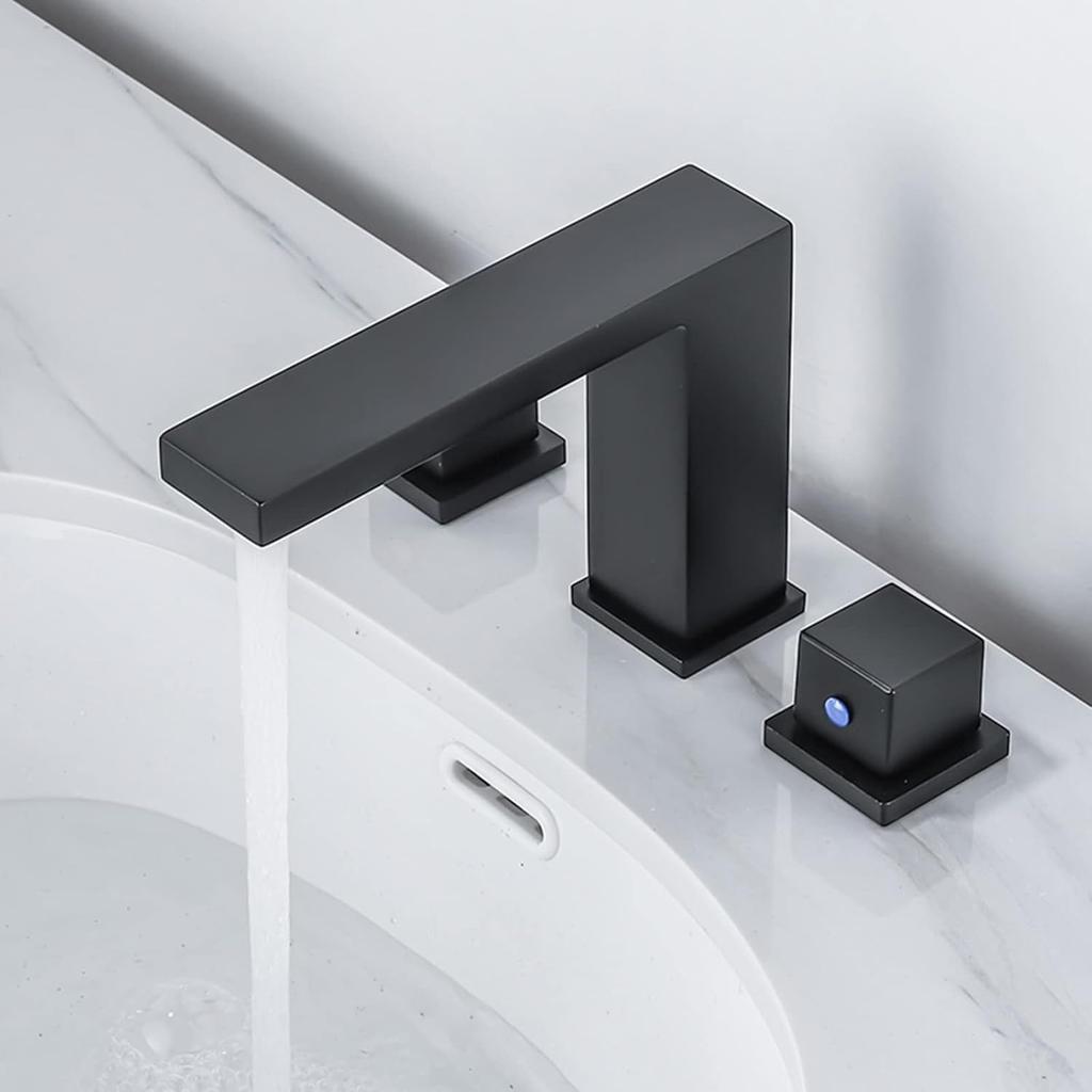 3 Hole Basin Taps, Bathroom Basin Mixer Tap Brass Cold and Hot Water Split Bathroom Basin Taps-Black Efficency