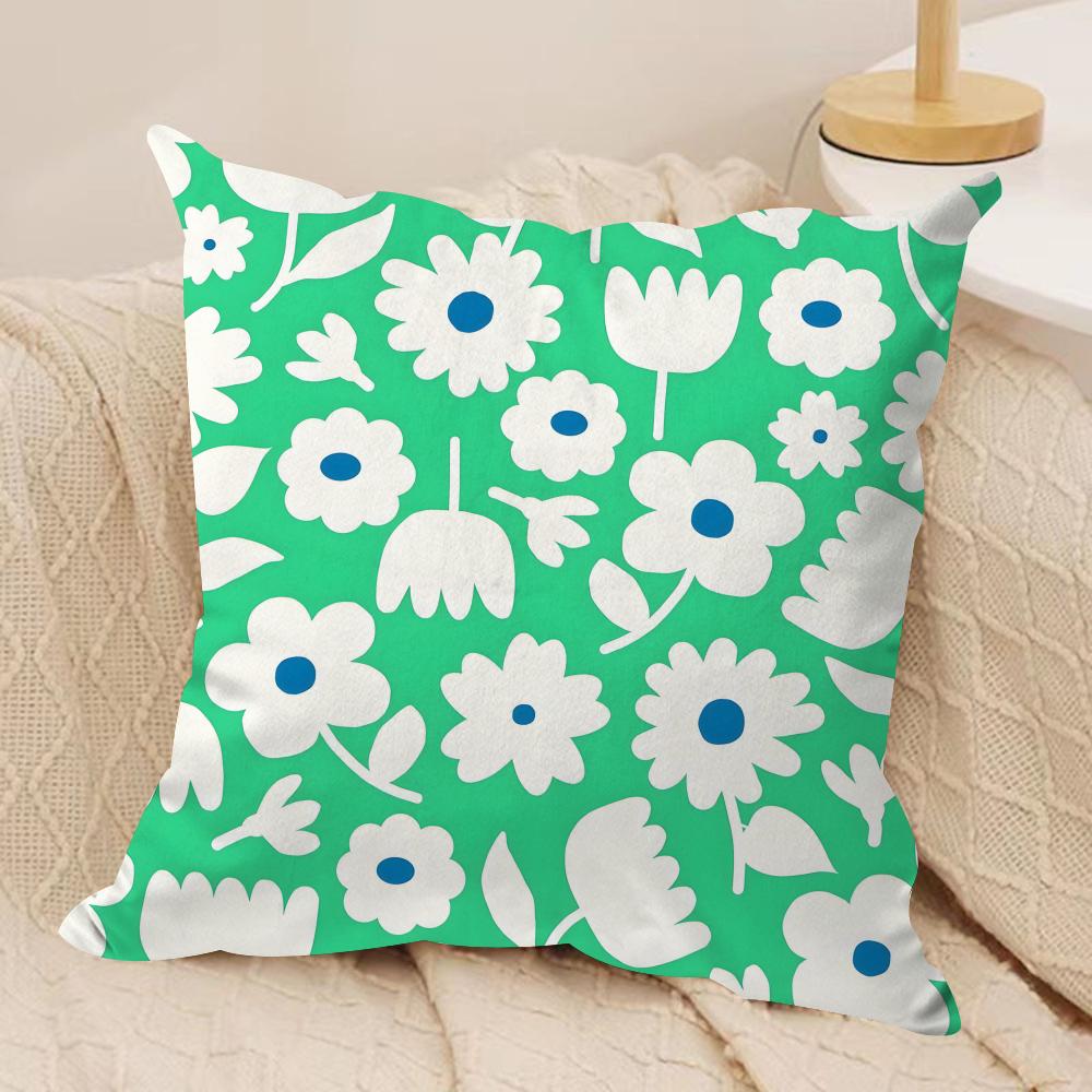 Fresh Green Flowers Cushion Cover Pillowcase Ultra Soft Skin Friendly Fabric Cloud Like Comfort Concealed Zipper