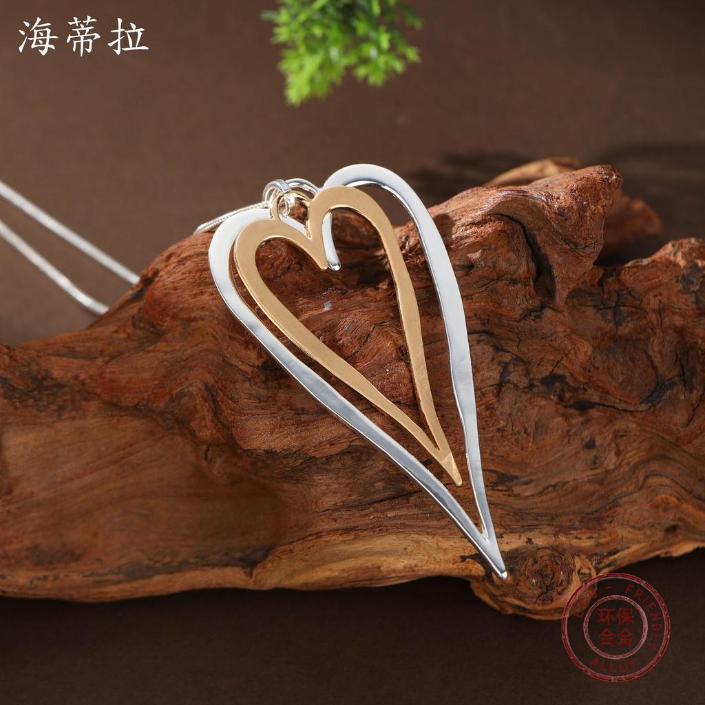 Новая ручная работа, матовый полый двухслойный кулон-сердце, женское преувеличенное универсальное гладкое ожерелье-подвеска