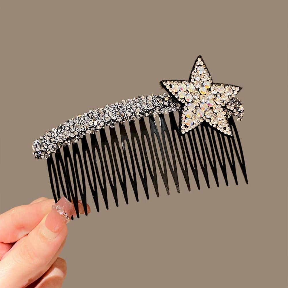 Acrylic Rhinestone Star Hair Comb Pentagram Star Extra Hair Holder  Daily