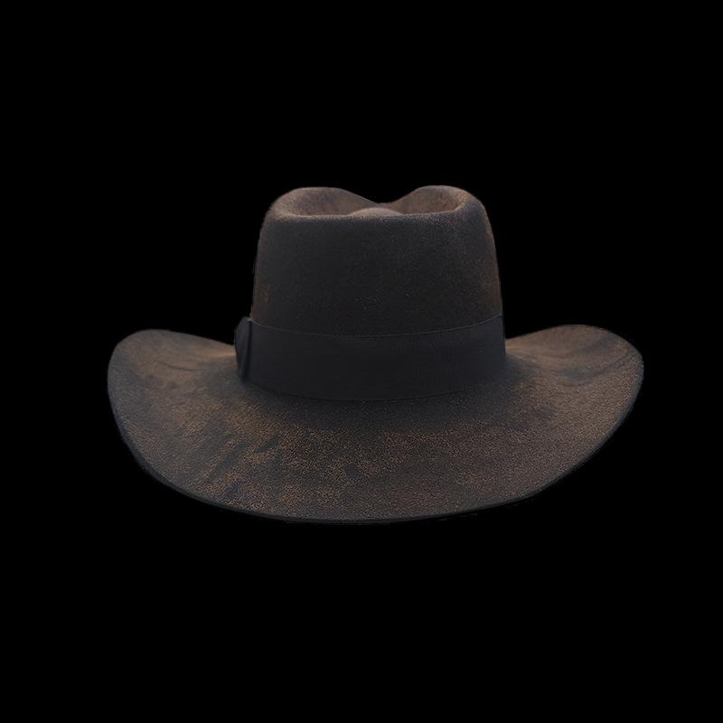 Винтажная винтажная флисовая шляпа Вестерн Ковбойская флисовая высокая шляпа Лента Войлочная шляпа