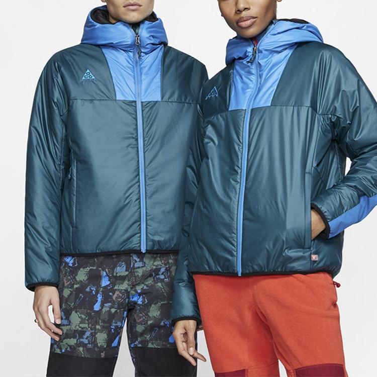 Nike ACG теплая цветная блок-молния, компактная хлопковая куртка с капюшоном, мужская верхняя одежда, синяя CD7651-347