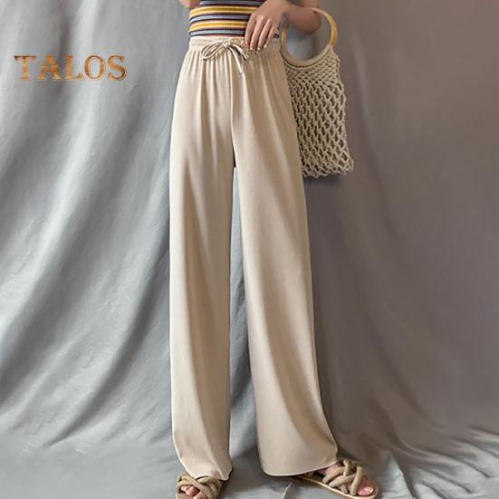 Женские повседневные брюки с эластичной кулиской и высокой талией, широкие длинные брюки, однотонные тонкие брюки для отдыха