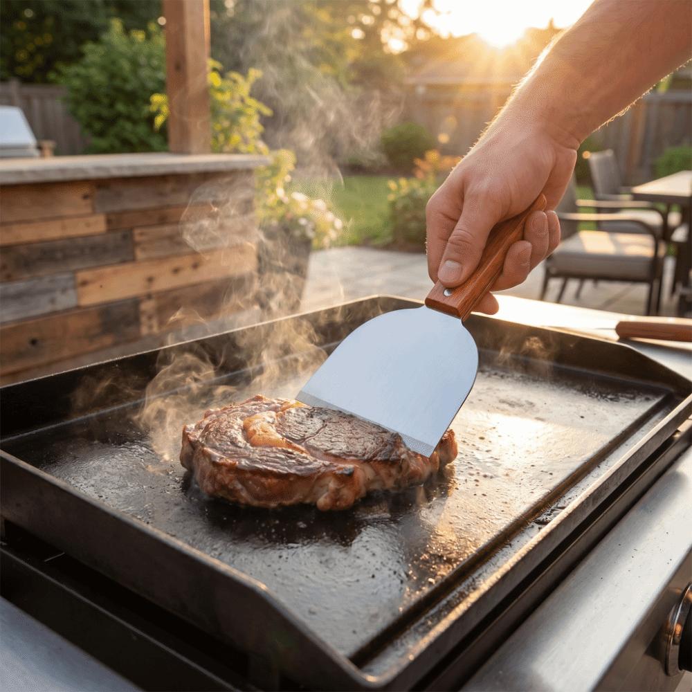 Wooden Handle Grill Scraper Wide Flat Head Pizza Spatula Easy Clean BBQ Shovel Burger Flipping