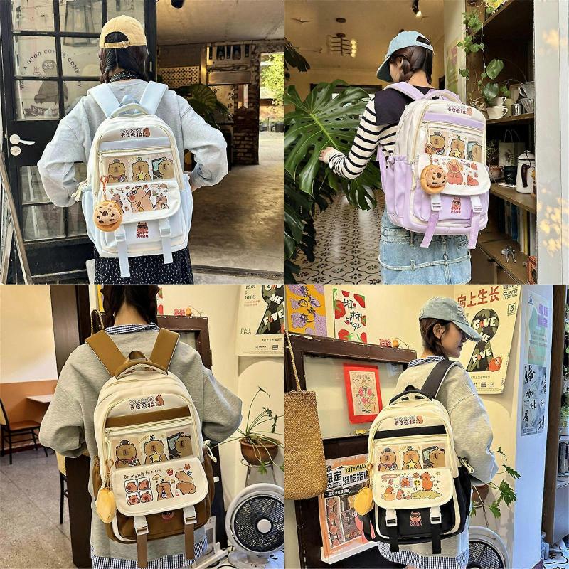 Fashion Capybara Backpack With Spacious Interior Nylon School Bag Casual Daypack for Adventures And Short Trips Purple