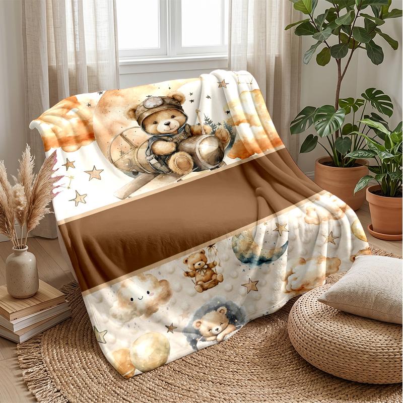 Teddy Bear Hearts Pattern Theme blanket Lightweight Warm Flannel Blanket Decorative Throw Blanket for Home Decoration
