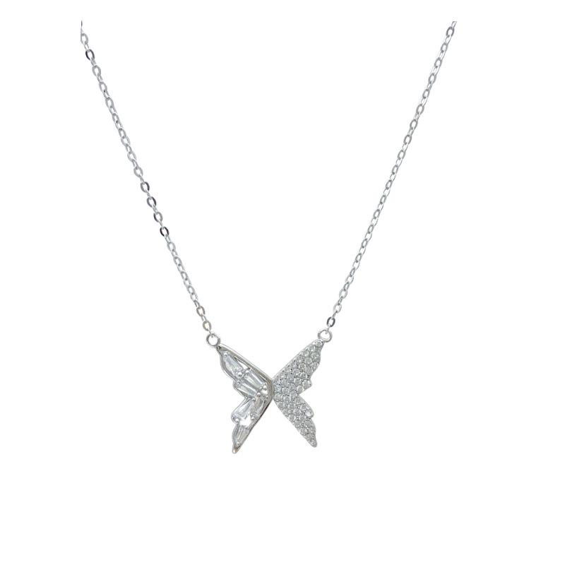S925 Sterling Silver Butterfly Necklace with Zircon Inlay - Elegant and Versatile High-End Design