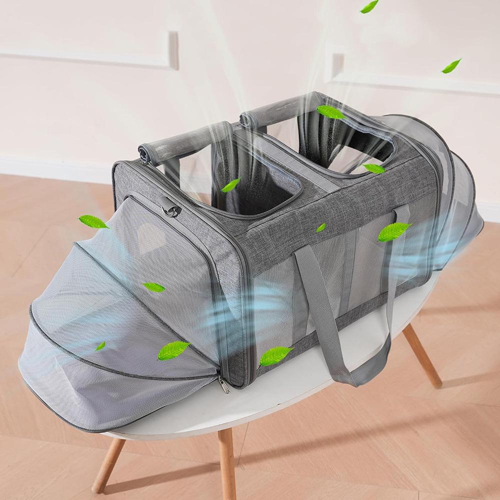 Double Cat Travel Bag Large Capacity Expandable Cat Bags Breathable Outdoor Portable Crossbody Handheld Pet Bag