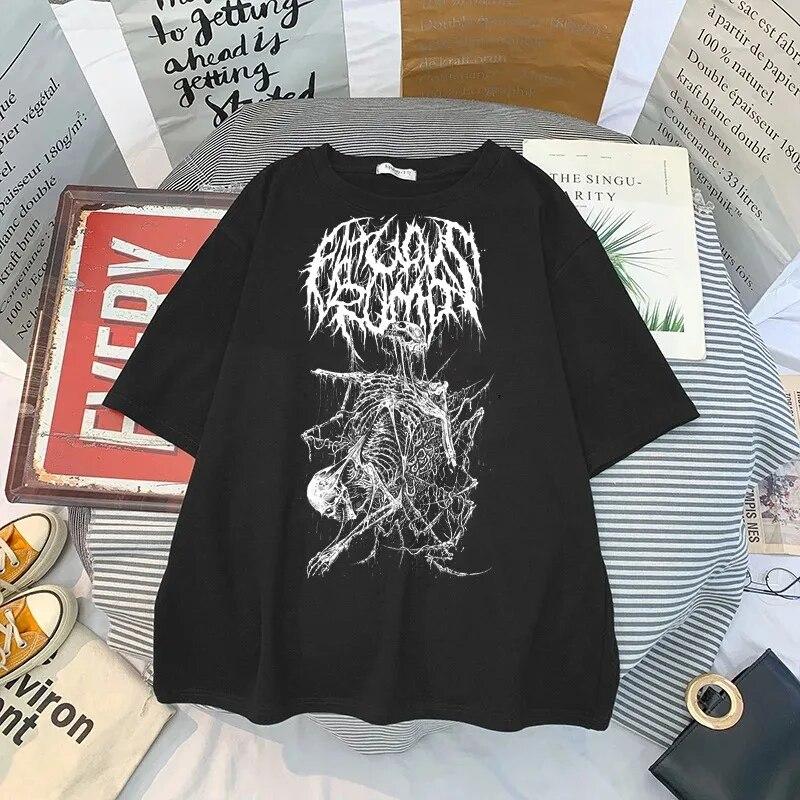 Уличная готическая летняя футболка из 100% хлопка, Эстетическая свободная женская футболка унисекс, топ в стиле панк, темный гранж, одежда Harajuku Y2k, унисекс