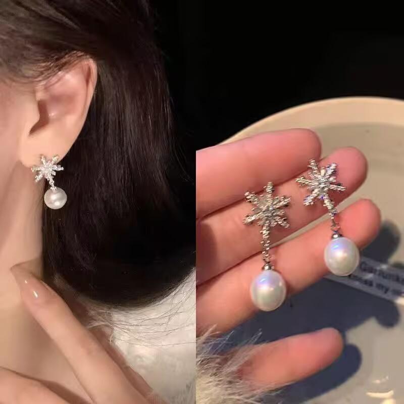 Серьги-гвоздики из серебра 925 пробы с геометрической жемчужиной для женщин, Модные серьги, Серьги с ниспадающей кисточкой, Элегантные украшения