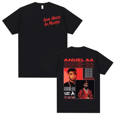 Anuel AA Rhlm 2 Real Hasta La Muerte 2025 Тур Мужская Футболка Винтажная Классическая Футболка с Коротким Рукавом Мужчины Женщины Хлопок Свободные Футболки