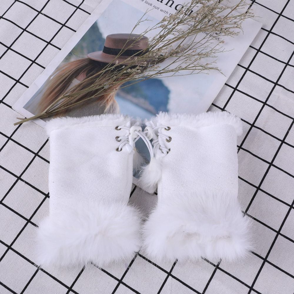 Soft Fingerless Mittens Warm Plush Gloves Winter Rabbit Hair Gloves Women Girls